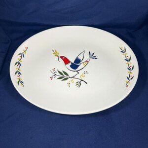 Homer Laughlin Rhythm Bird Pattern Oval Serving Plate 12.5" Vintage Ceramic Dish
